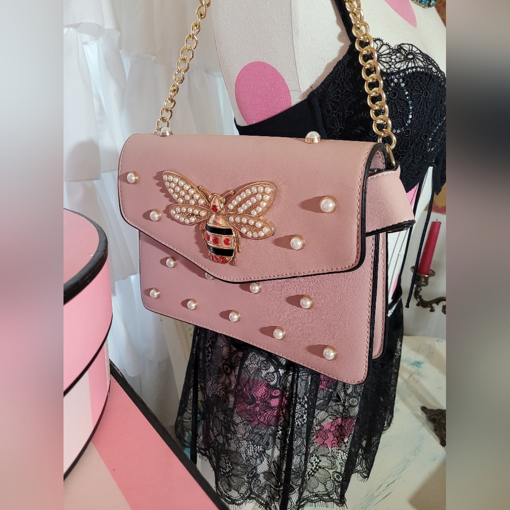 Pink Designer Shoulder Bag with Gold Chain